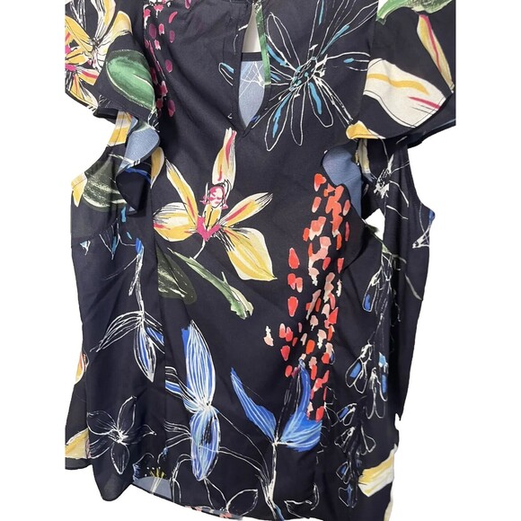 Parker Bold Tropical Flower Flutter Sleeve Neck Detail Ruffle Top NWT - Picture 10 of 11